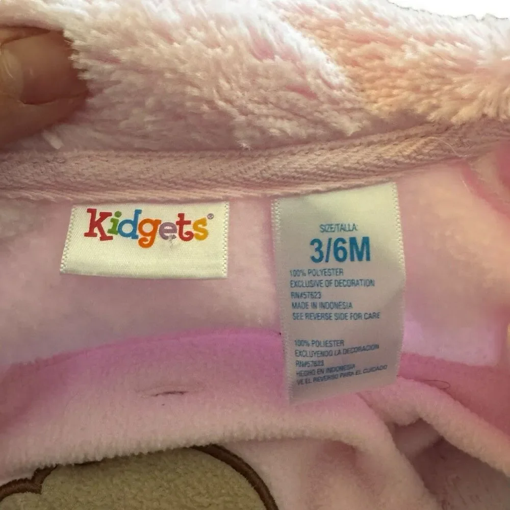 3-6 Month Vintage Kidget Adorable‎ Pink Bear Long Sleeve Shirt Jacket